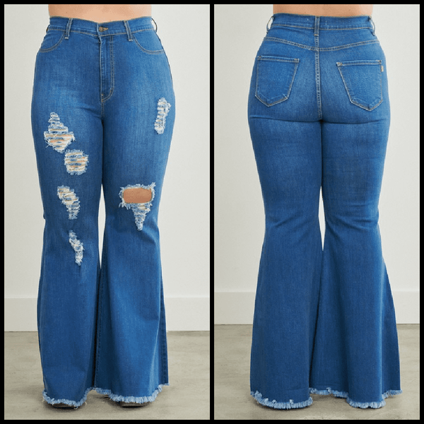 Plus Size Super High Rise Medium Wash Flares Get Gussied Up Gussied Up Online 0108