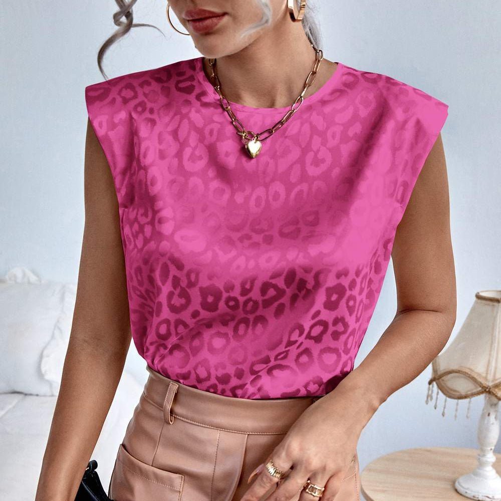 Hot Pink Satin Leopard Blouse | gussieduponline