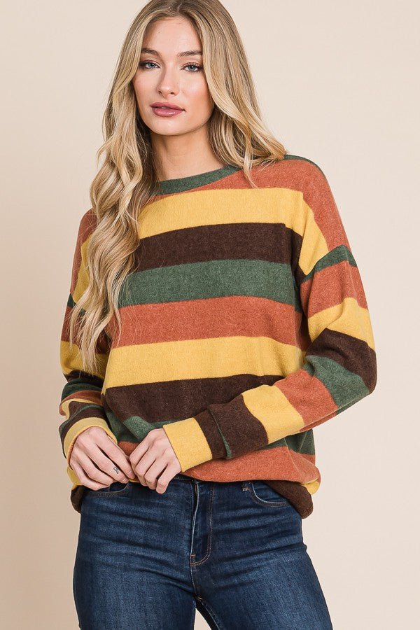 Multi-color Stripes Knit Sweater Top | gussieduponline