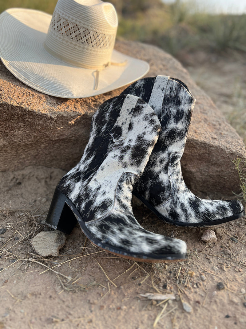 Salt & Pepper Cowhide Bootie* | gussieduponline