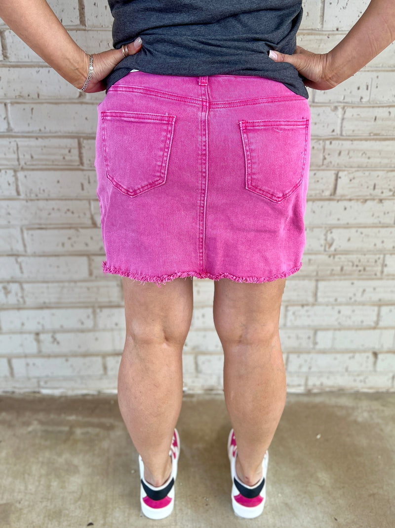 Acid Washed & Frayed Denim Skirt- 2 Colors | gussieduponline