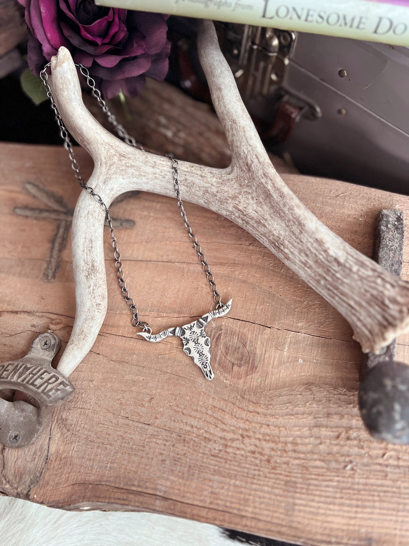 Texas Walker Longhorn Navajo Handcrafted Sterling Necklace | gussieduponline