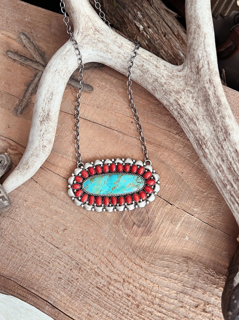 Queen Mother Navajo Turquoise Sterling Silver Necklace | gussieduponline