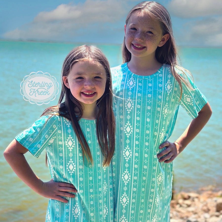 KIDS Walking In Turquoise Dress | gussieduponline