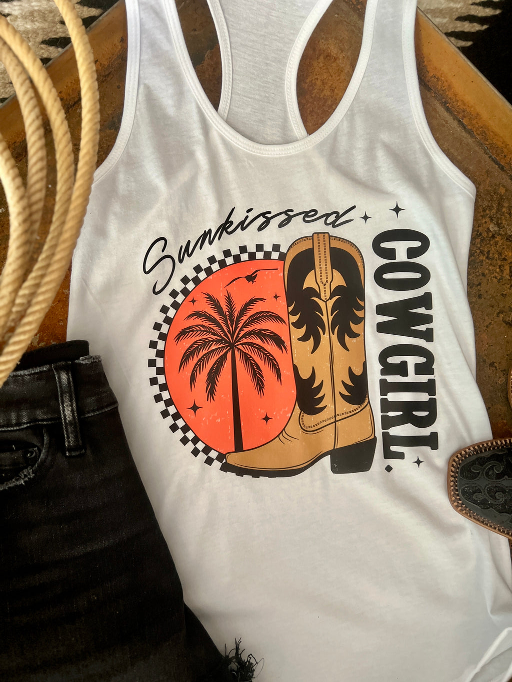 Sunkissed Cowgirl Graphic Racerback Tank