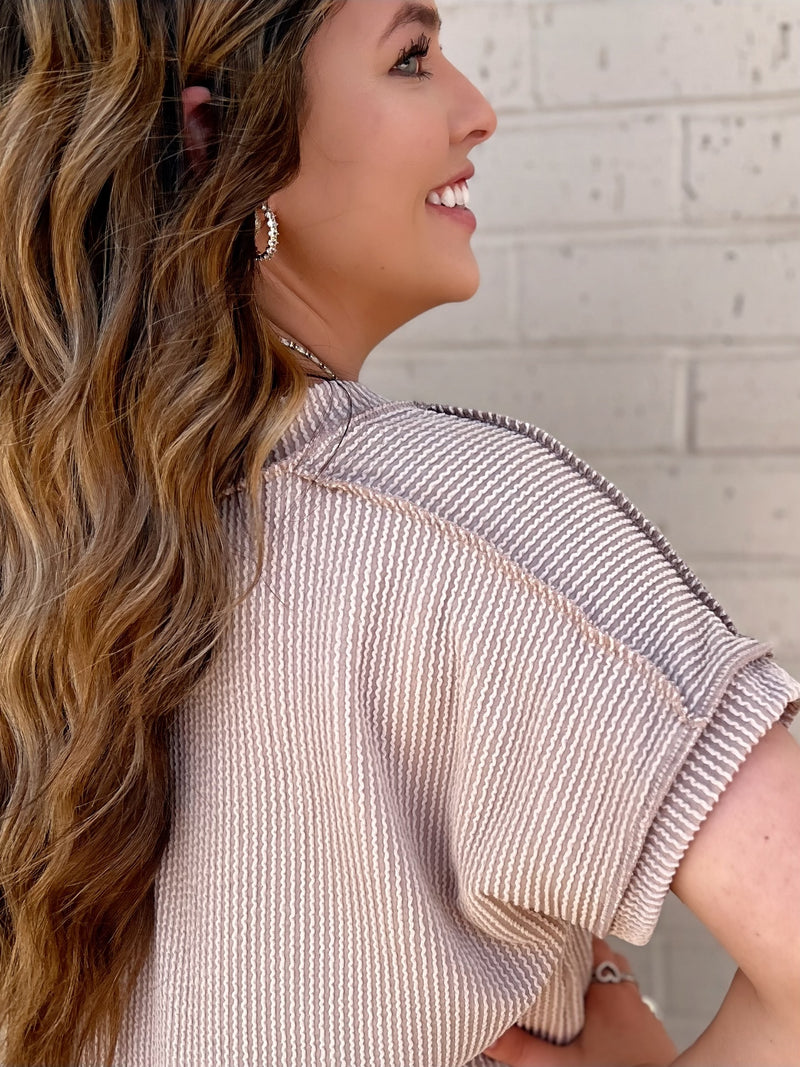 PLUS Room to Breath Taupe Ribbed Top | gussieduponline