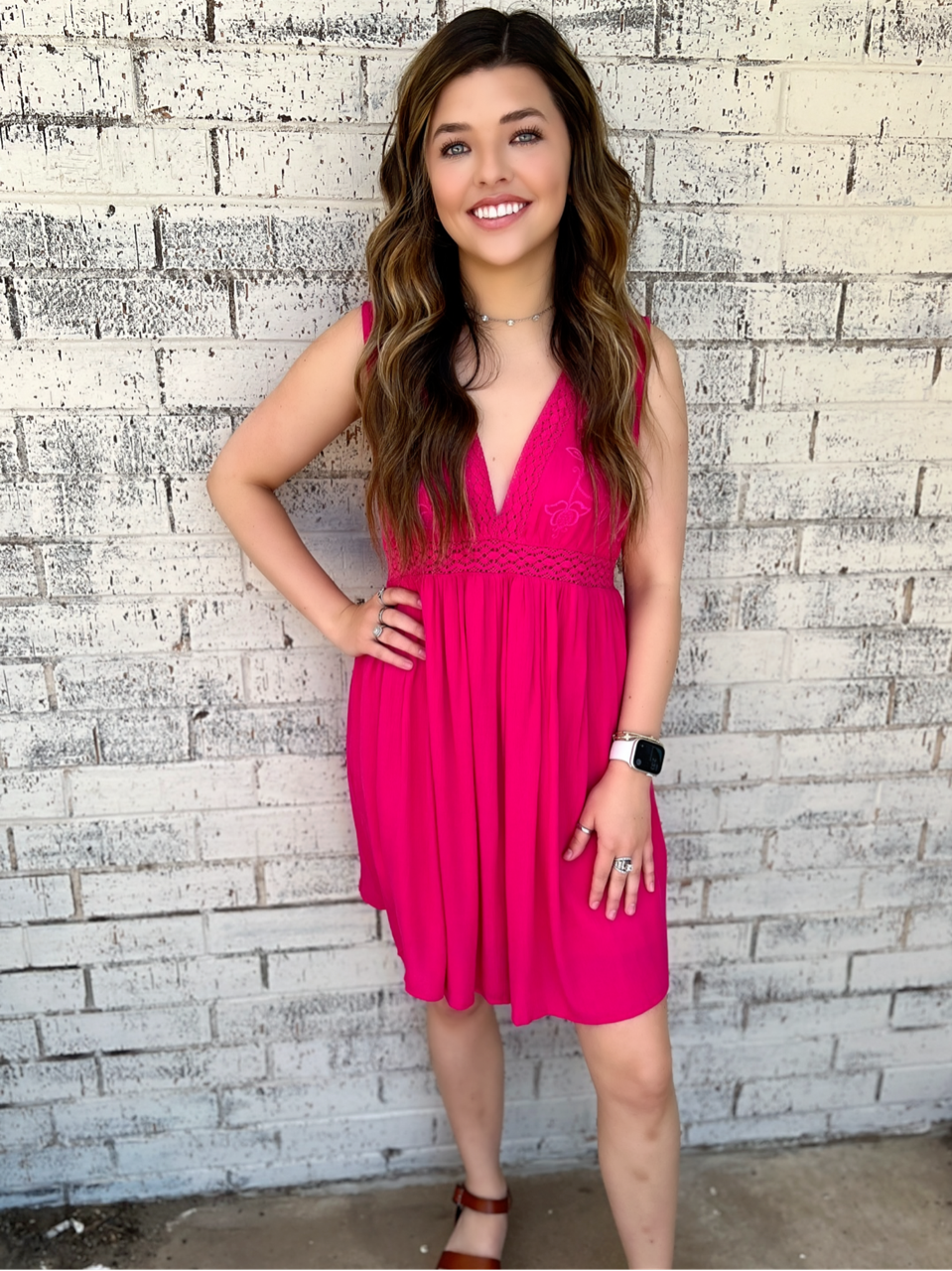 Love Tree I Gussieduponline. fuchsia. dress. midi dress. knee length. embroidered. classy. dressy. small business. Women's Western Boutique. Ships fast from Texas.