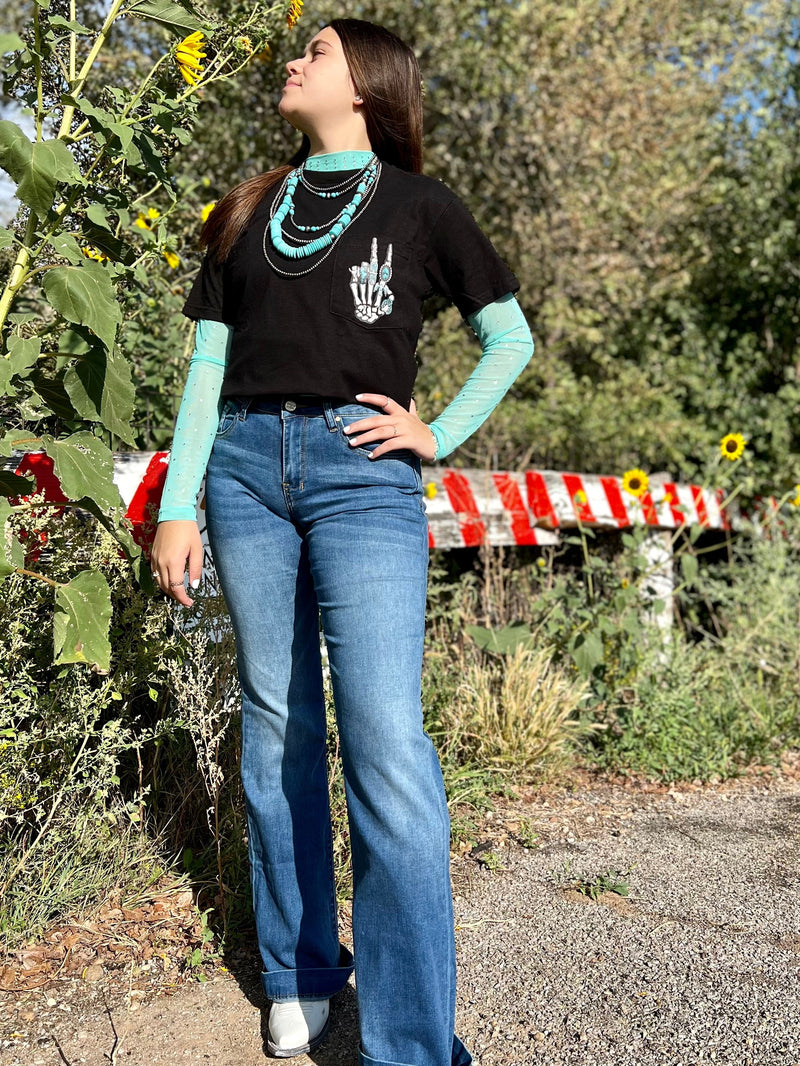 Fancy Western Decorated Skeleton Pocket Tee | gussieduponline