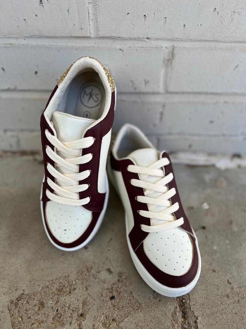 Burgundy Game Day Sneakers | gussieduponline