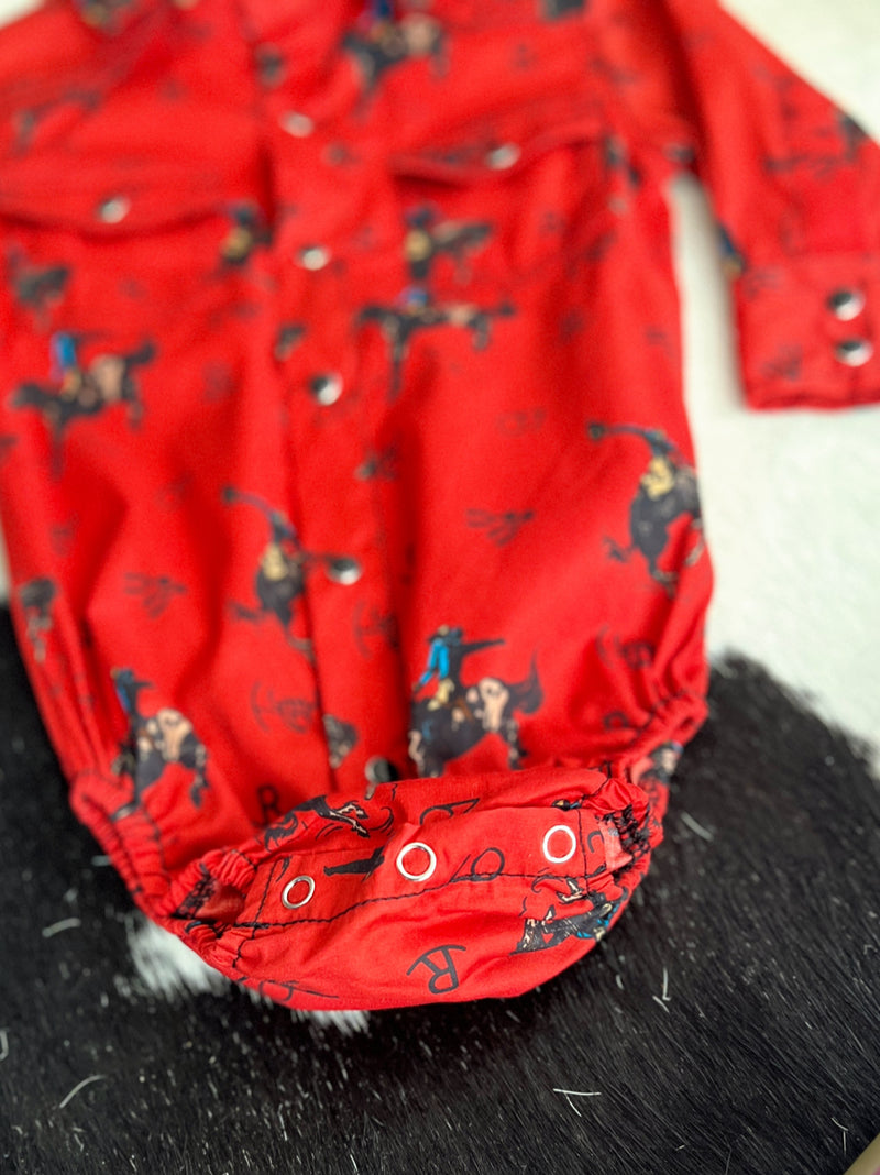 Kid's Vintage Bronc Red Long Sleeve Romper | gussieduponline