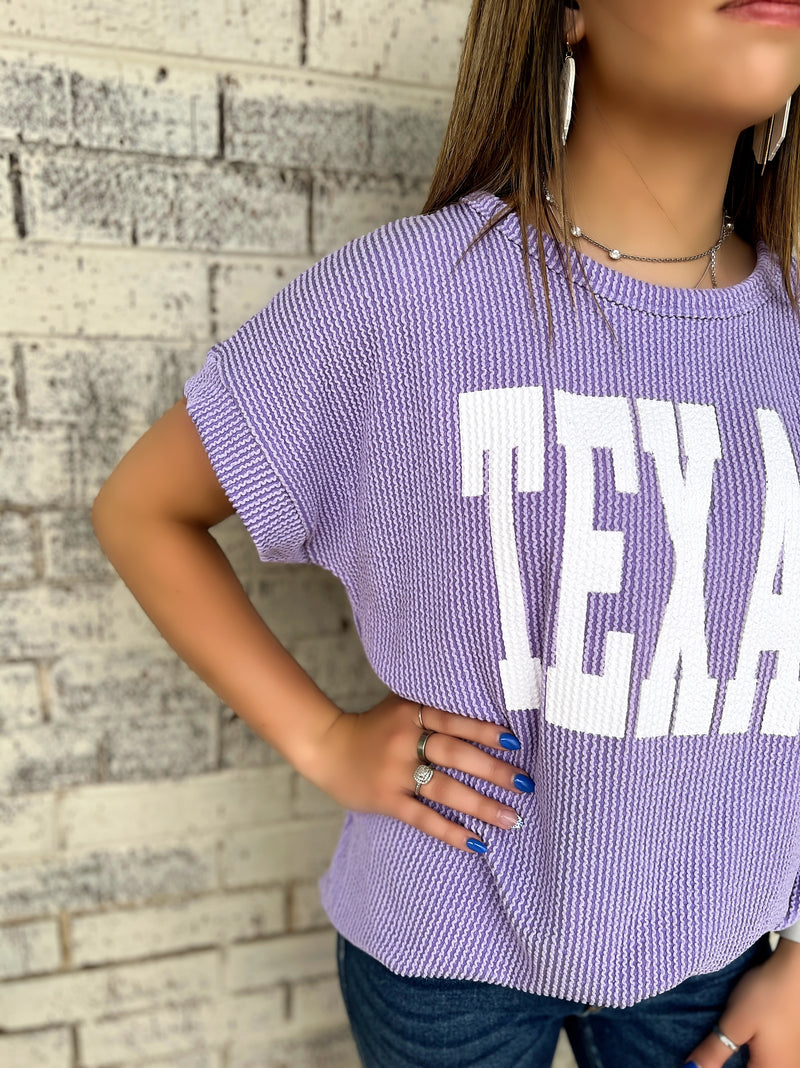 TEXAS Lilac Ribbed Top | gussieduponline