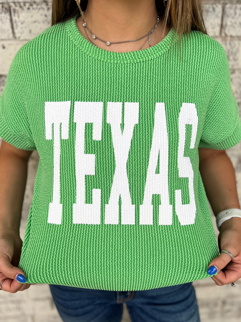 TEXAS Green Ribbed Top | gussieduponline