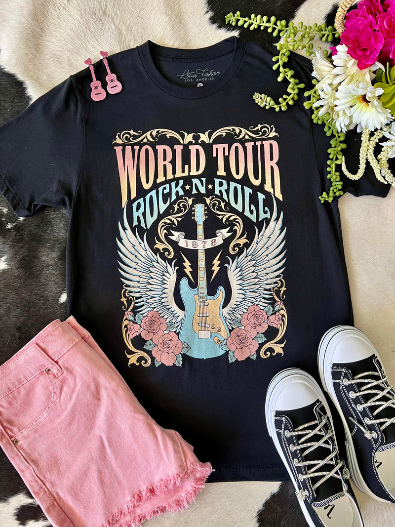 World Tour Rock n Roll Black Tee | gussieduponline