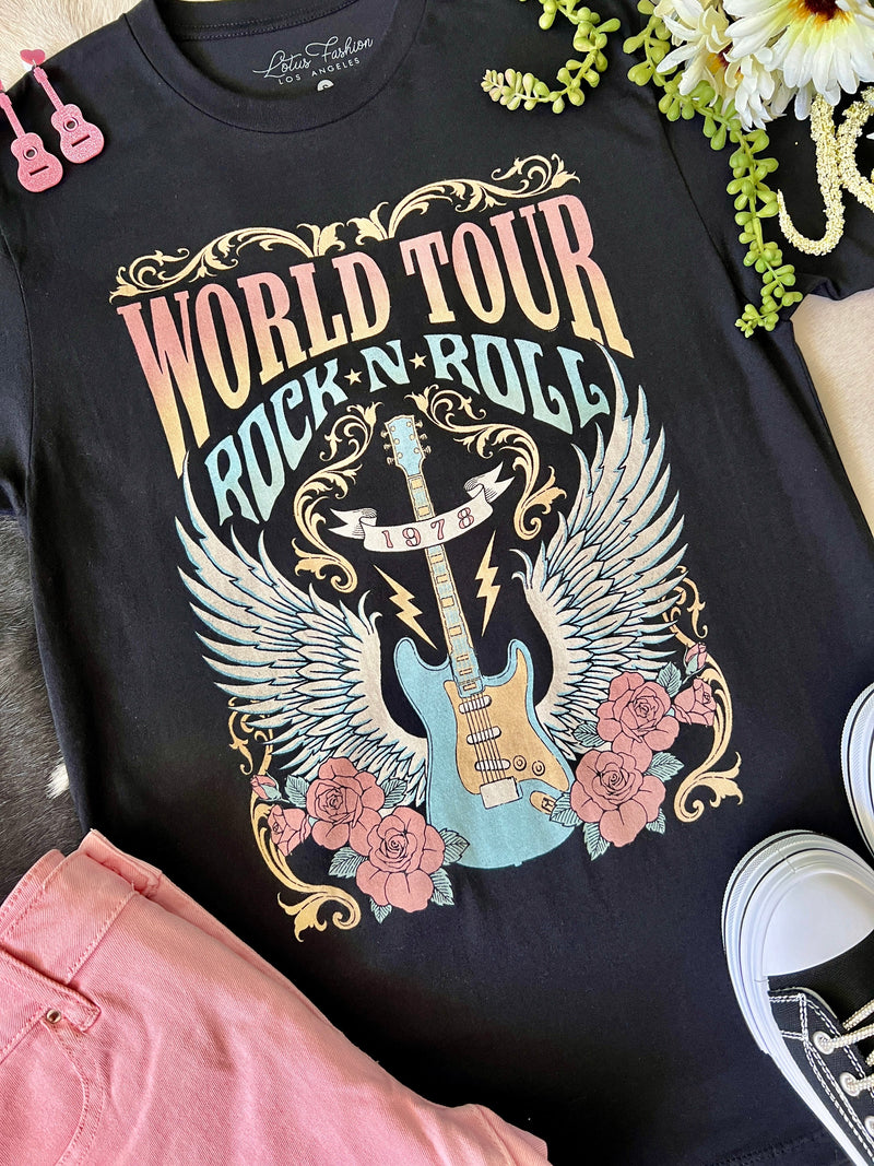 World Tour Rock n Roll Black Tee | gussieduponline