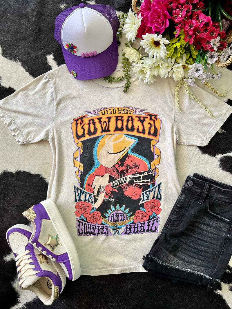 Purple Hue Mineral Washed Cowboys Music Tee | gussieduponline