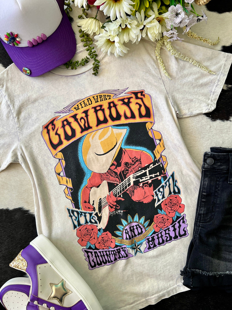 Purple Hue Mineral Washed Cowboys Music Tee | gussieduponline