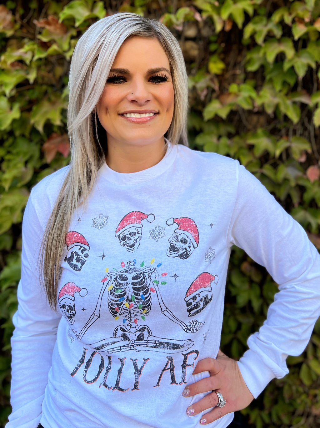 Jolly Skeleton Christmas Long Sleeve Tee | gussieduponline