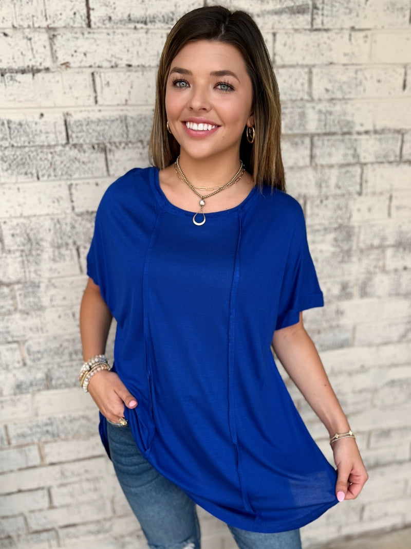 Royal Blue Round Neck Top | gussieduponline