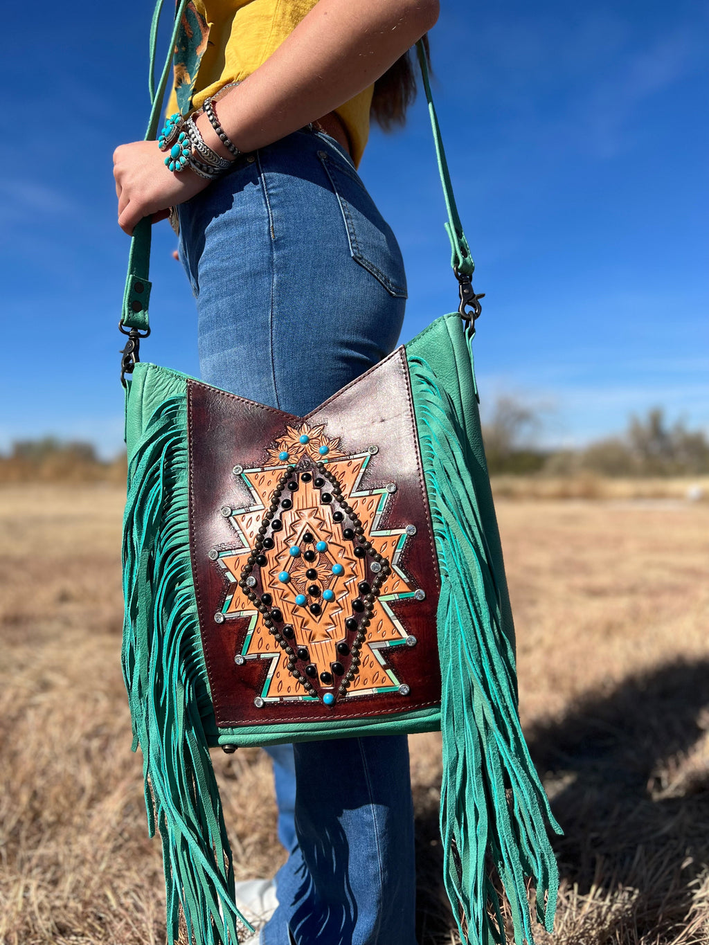 Leather Crossbody Purse - Amarillo - Supple leather Cowhide/Tooled/Fringe -  Ranch Hand Store