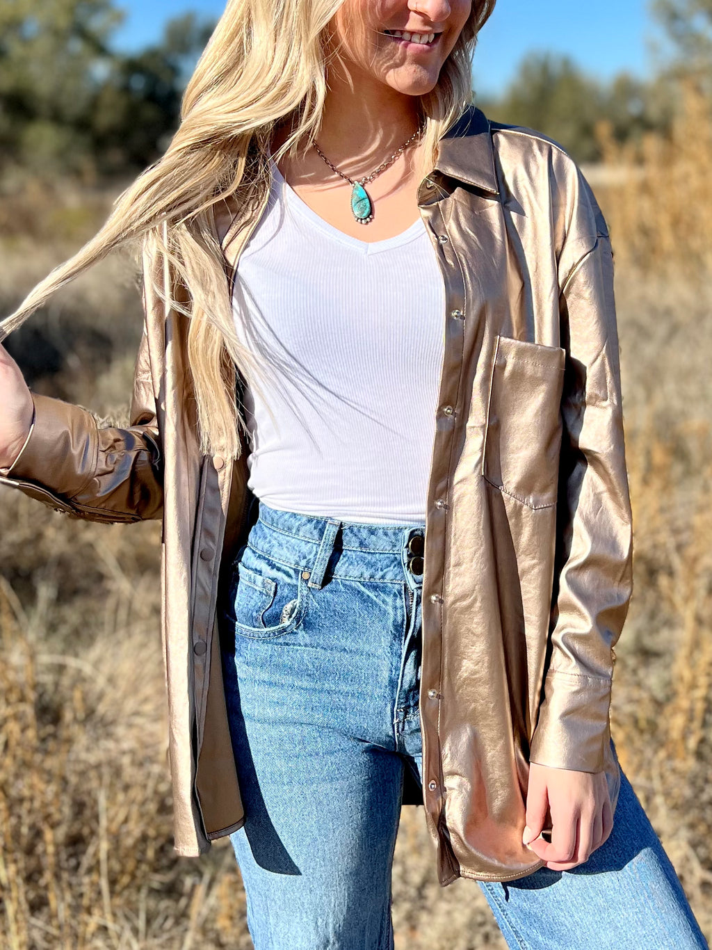 Gold Pleather Blouse | gussieduponline