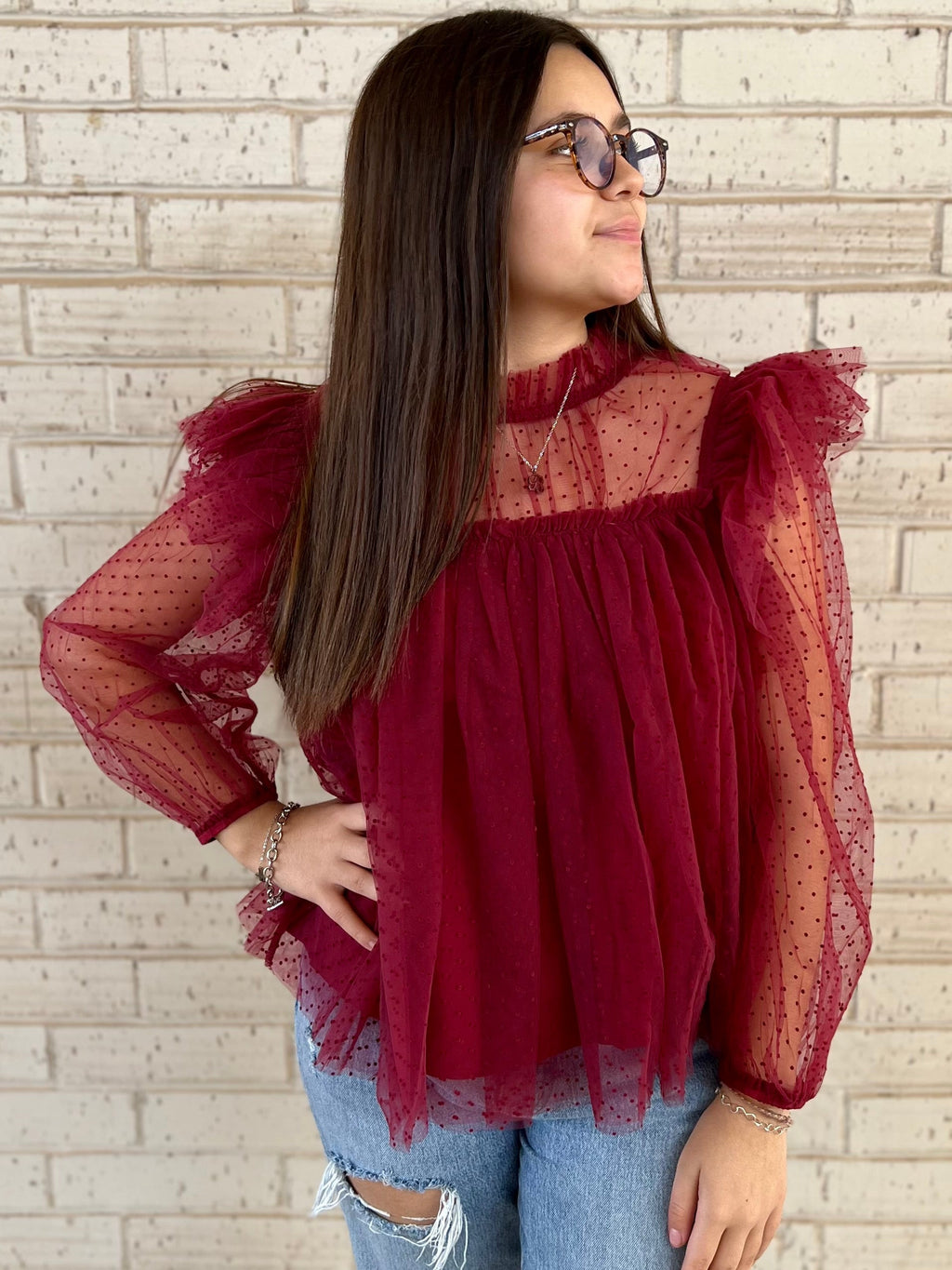 Cranberry Flare Blouse | gussieduponline