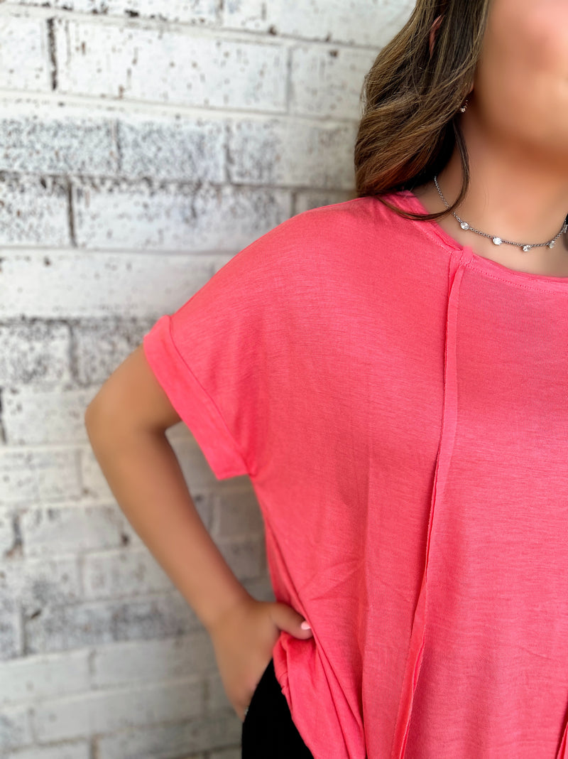 Coral Pink Round Neck Top | gussieduponline