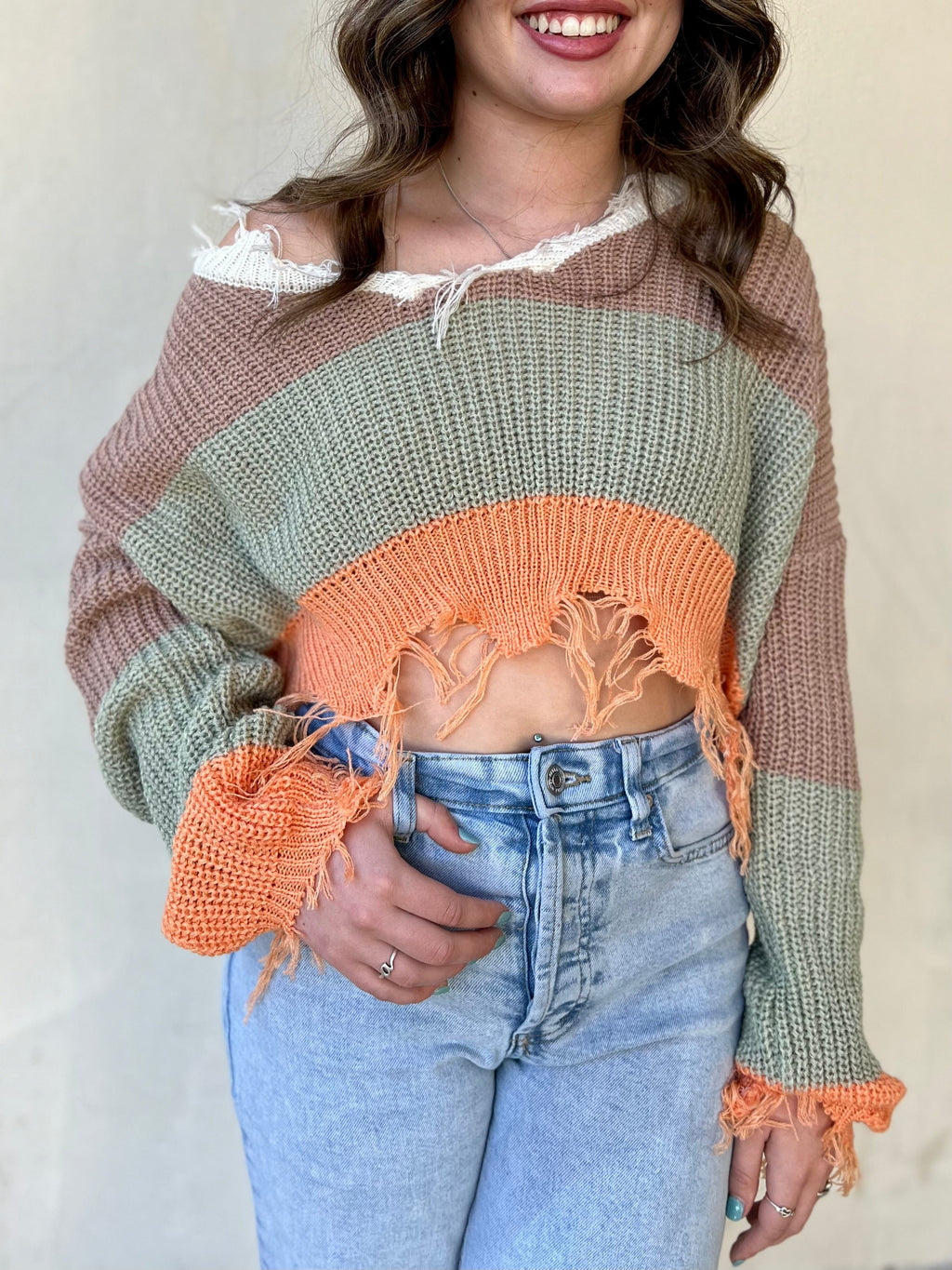 Falling And Frayed Cropped Sweater* | gussieduponline