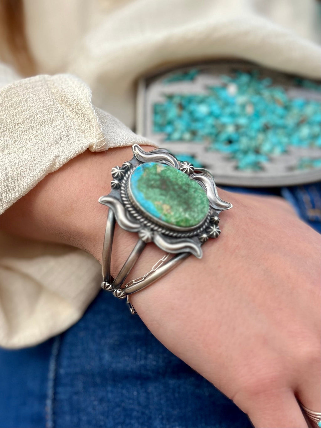 Your Majesty Turquoise Sterling Silver Navajo Cuff Bracelet | gussieduponline