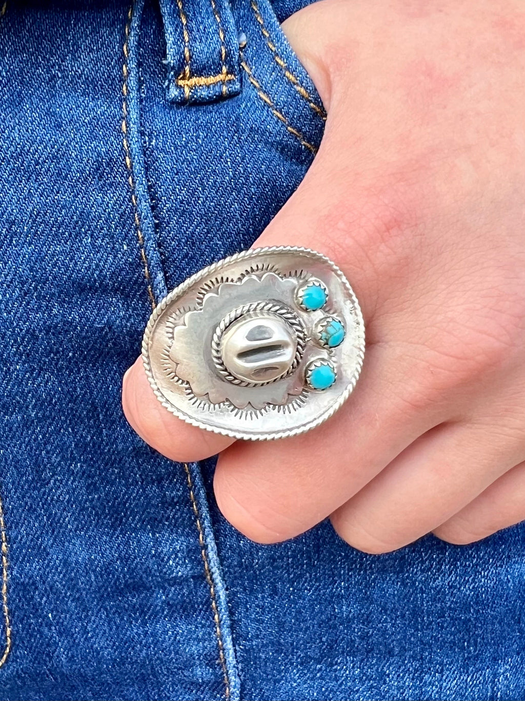 Sterling Silver Cowboy Hat Navajo ring | gussieduponline