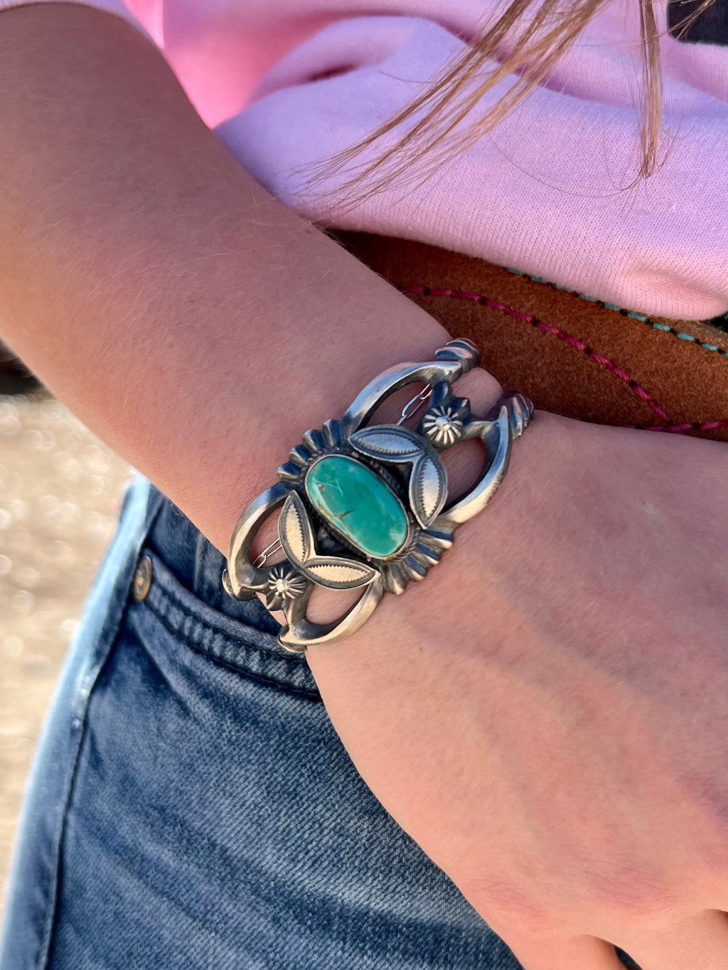 Bly Sterling Silver Navajo Turquoise Cuff Bracelet | gussieduponline