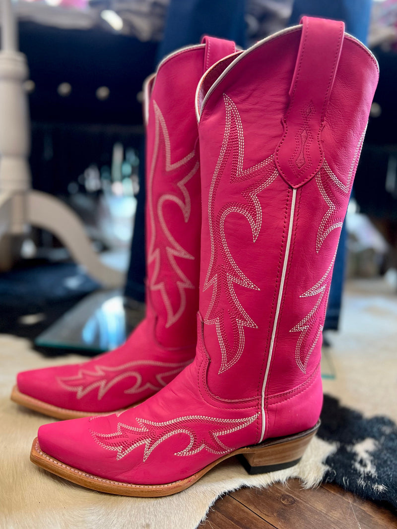 Ferrini Boot Company I Gussied Up Online. pink. cowgirl boots. Western cowgirl boots. hot pink. genuine leather. v toe. knee high. boots. sassy. western boot stitching. Small business. Western Women's Boutique. Ships fast from Texas. 