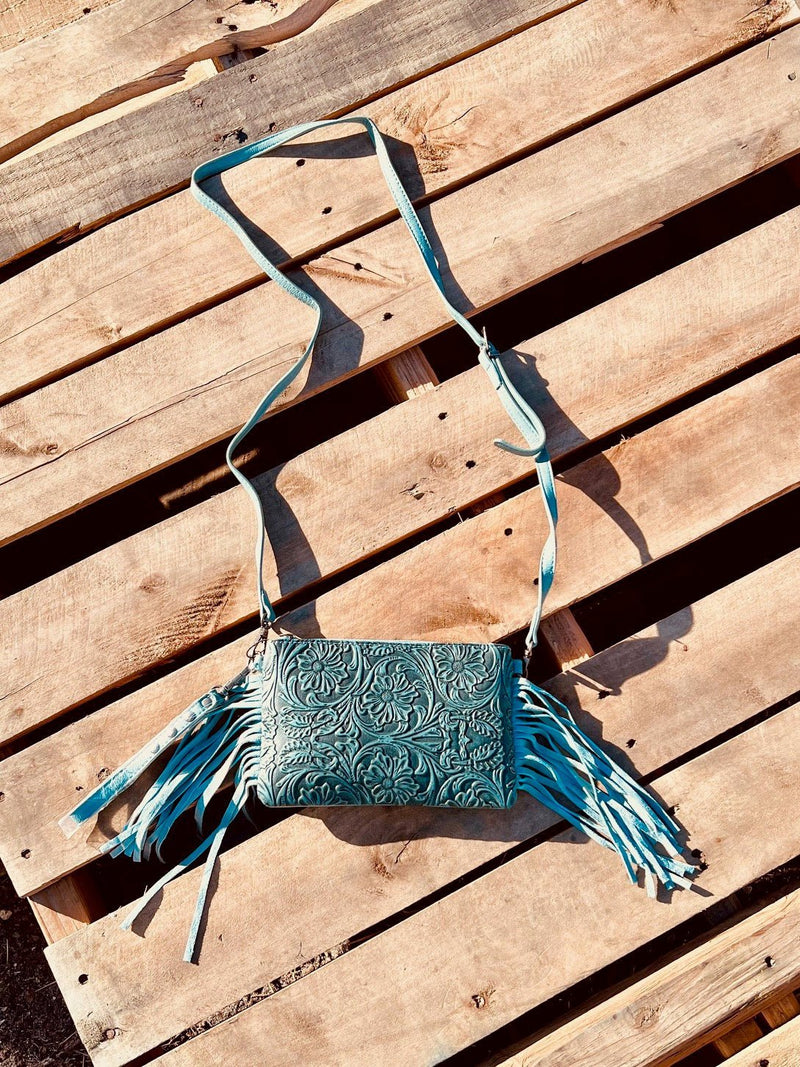 Montana West Turquoise Tooled Small Crossbody | gussieduponline