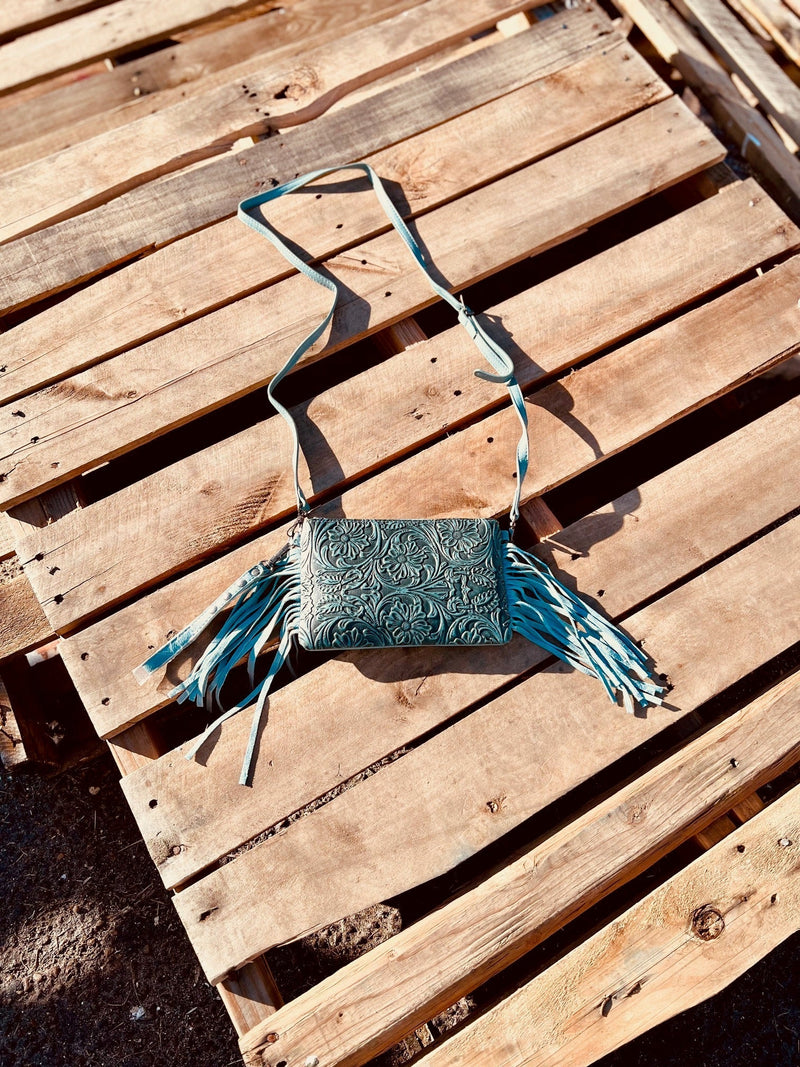 Montana West Turquoise Tooled Small Crossbody | gussieduponline