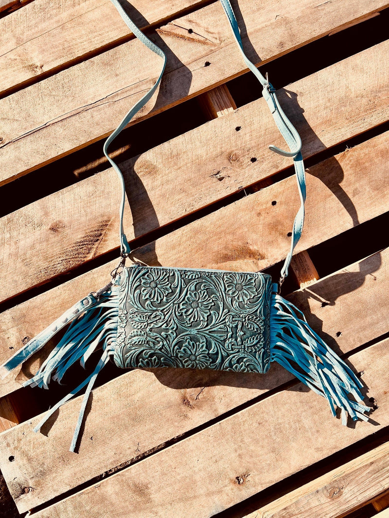 Montana West Turquoise Tooled Small Crossbody | gussieduponline