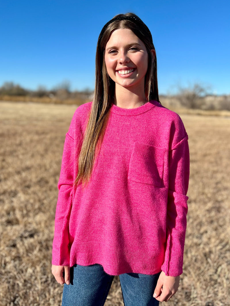 Don't Pick My Pockets Fuchsia Sweater | gussieduponline