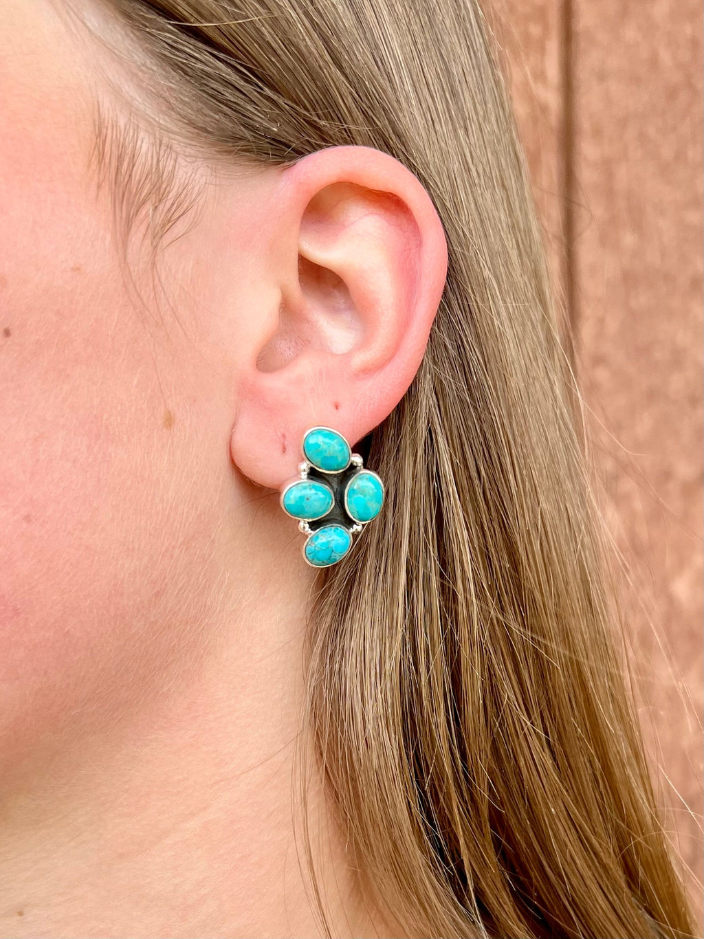 Turquoise Cluster Sterling Silver Navajo Earrings | gussieduponline