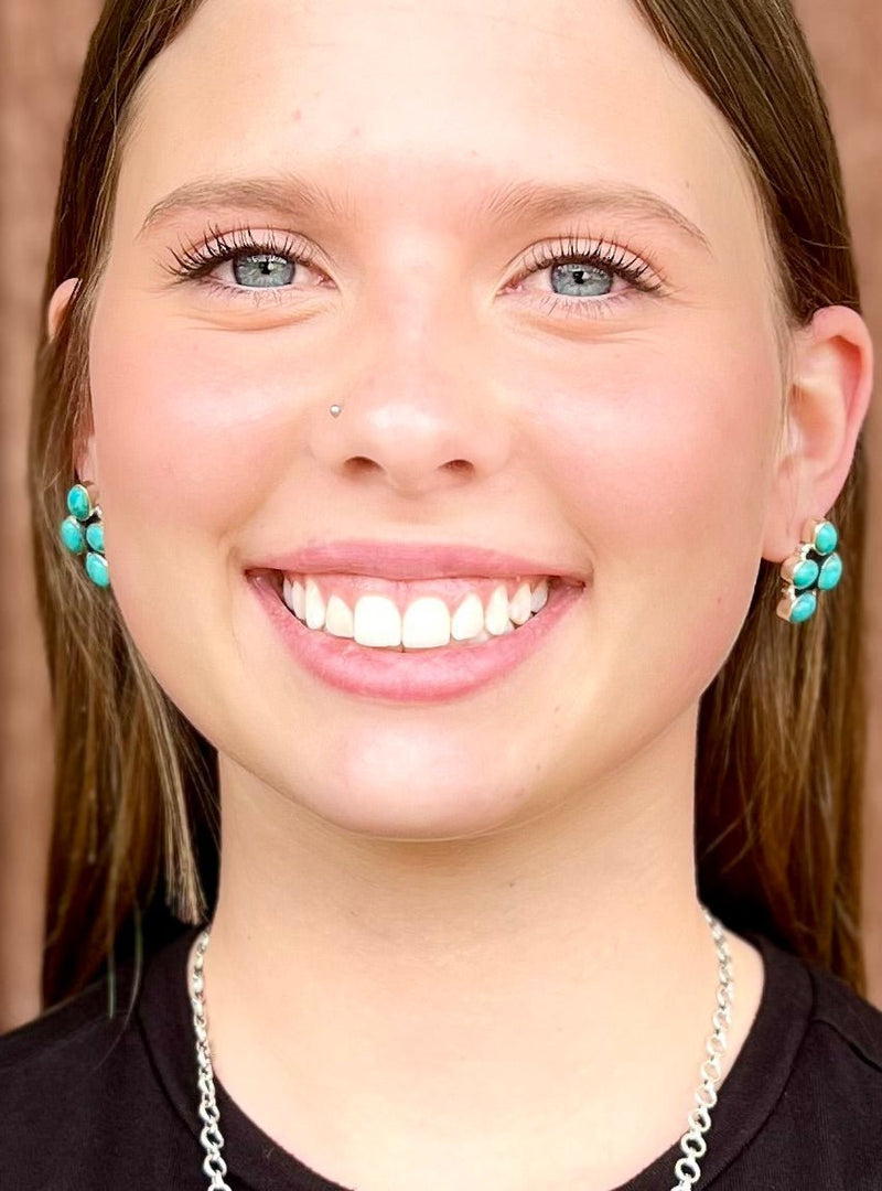 Turquoise Cluster Sterling Silver Navajo Earrings | gussieduponline