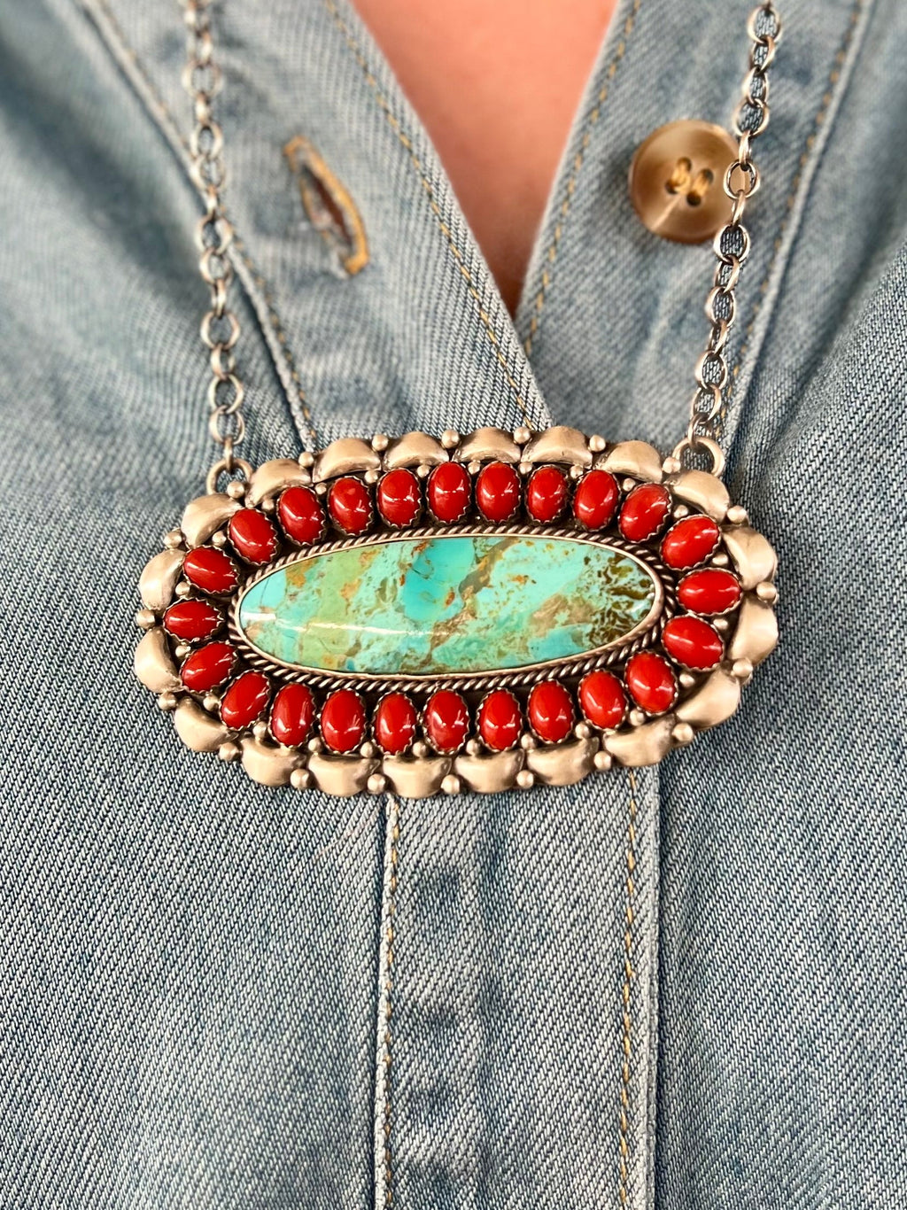 Queen Mother Navajo Turquoise Sterling Silver Necklace | gussieduponline