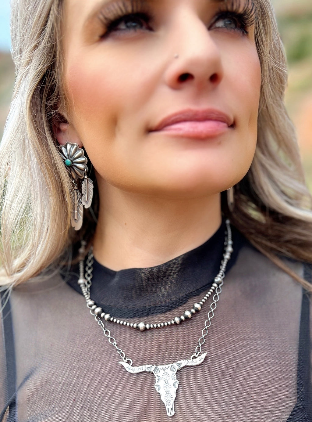 Texas Walker Longhorn Navajo Handcrafted Sterling Necklace | gussieduponline