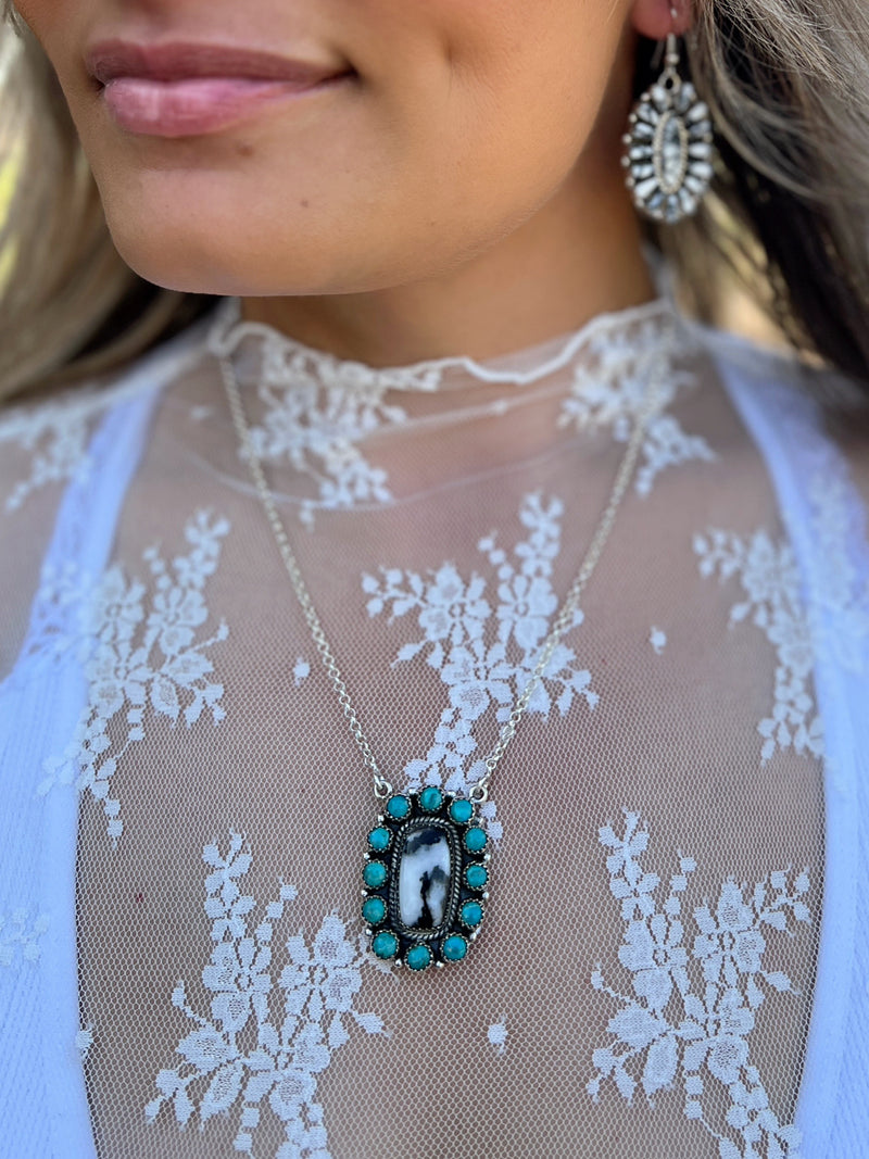 Turquoise Zebra Navajo Handcrafted Sterling Necklace | gussieduponline