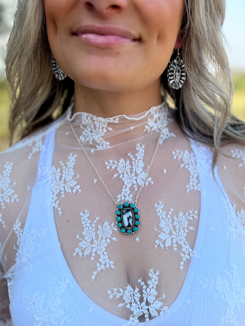 Turquoise Zebra Navajo Handcrafted Sterling Necklace | gussieduponline