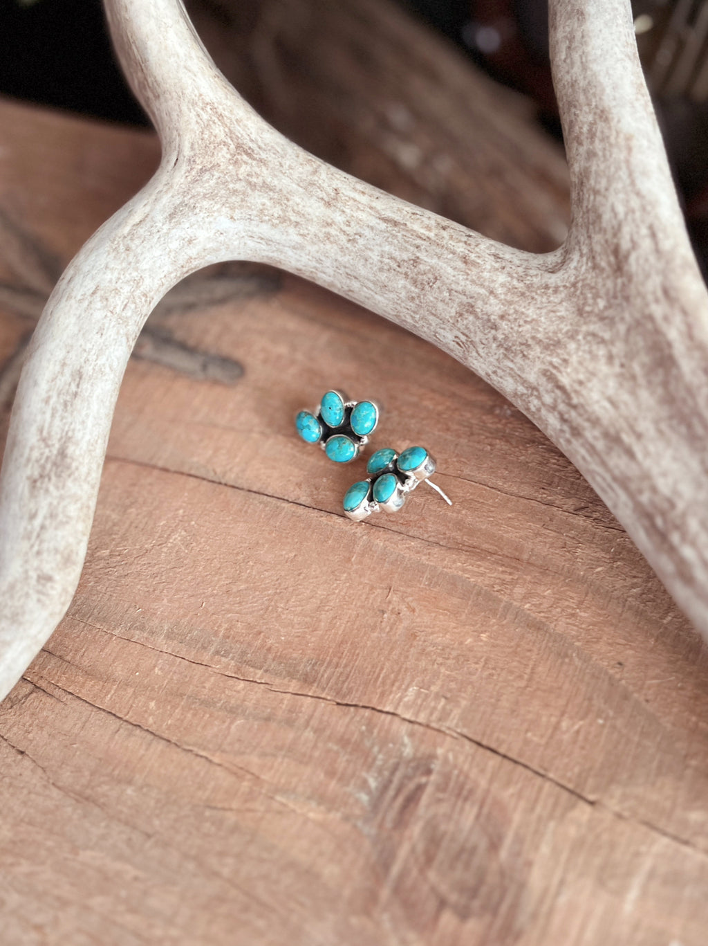 Turquoise Cluster Sterling Silver Navajo Earrings | gussieduponline