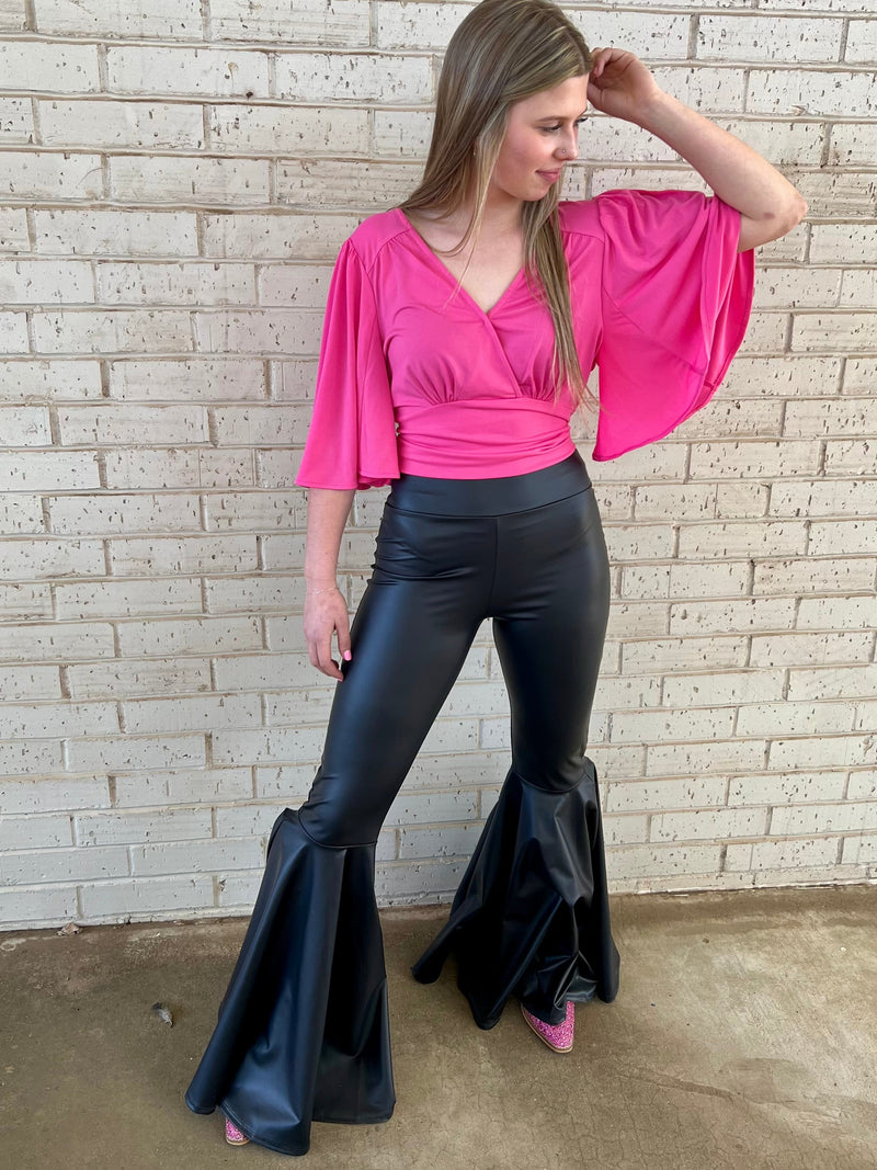 Smoke Show Faux Leather Bell Bottoms | gussieduponline