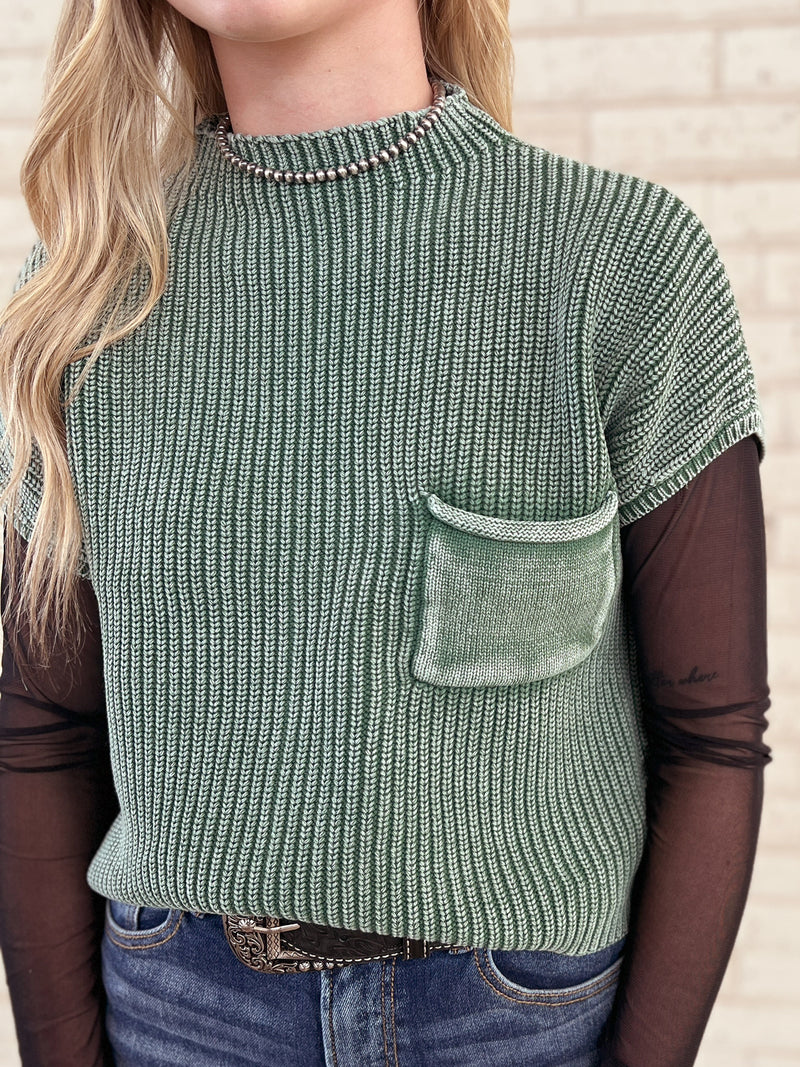 Washed Mock Neck Cropped Sweater Vest Top | gussieduponline