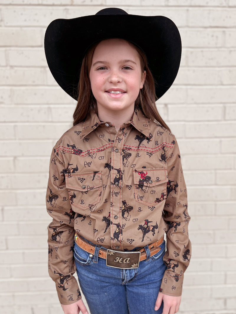 Kid's Vintage Bronc Brown Long Sleeve | gussieduponline