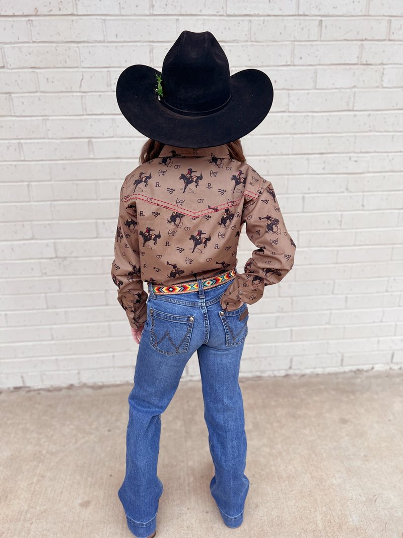 Kid's Vintage Bronc Brown Long Sleeve | gussieduponline