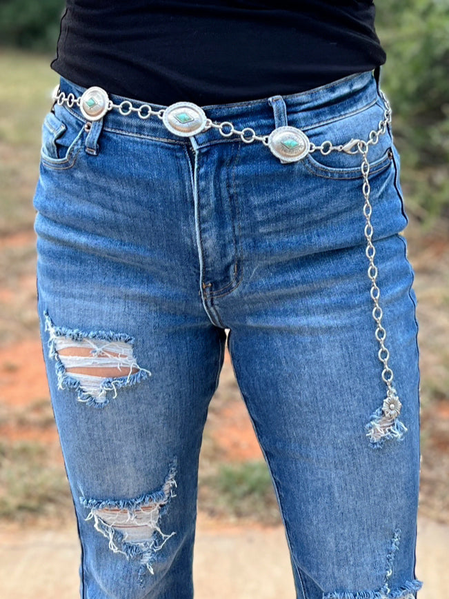 Same Old Story Oval Concho Chain Link Belt | gussieduponline