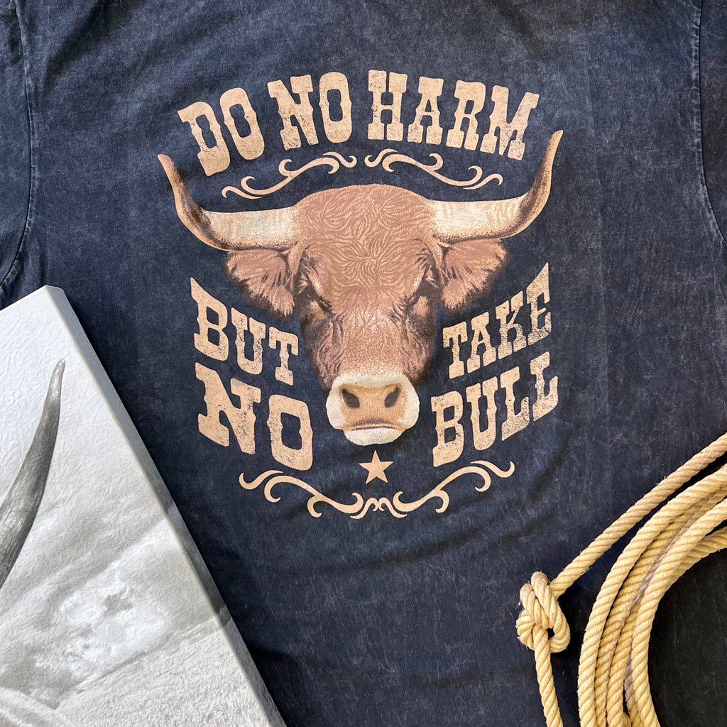 PLUS Mineral Washed Do No Harm Take No Bull Graphic Tee | gussieduponline