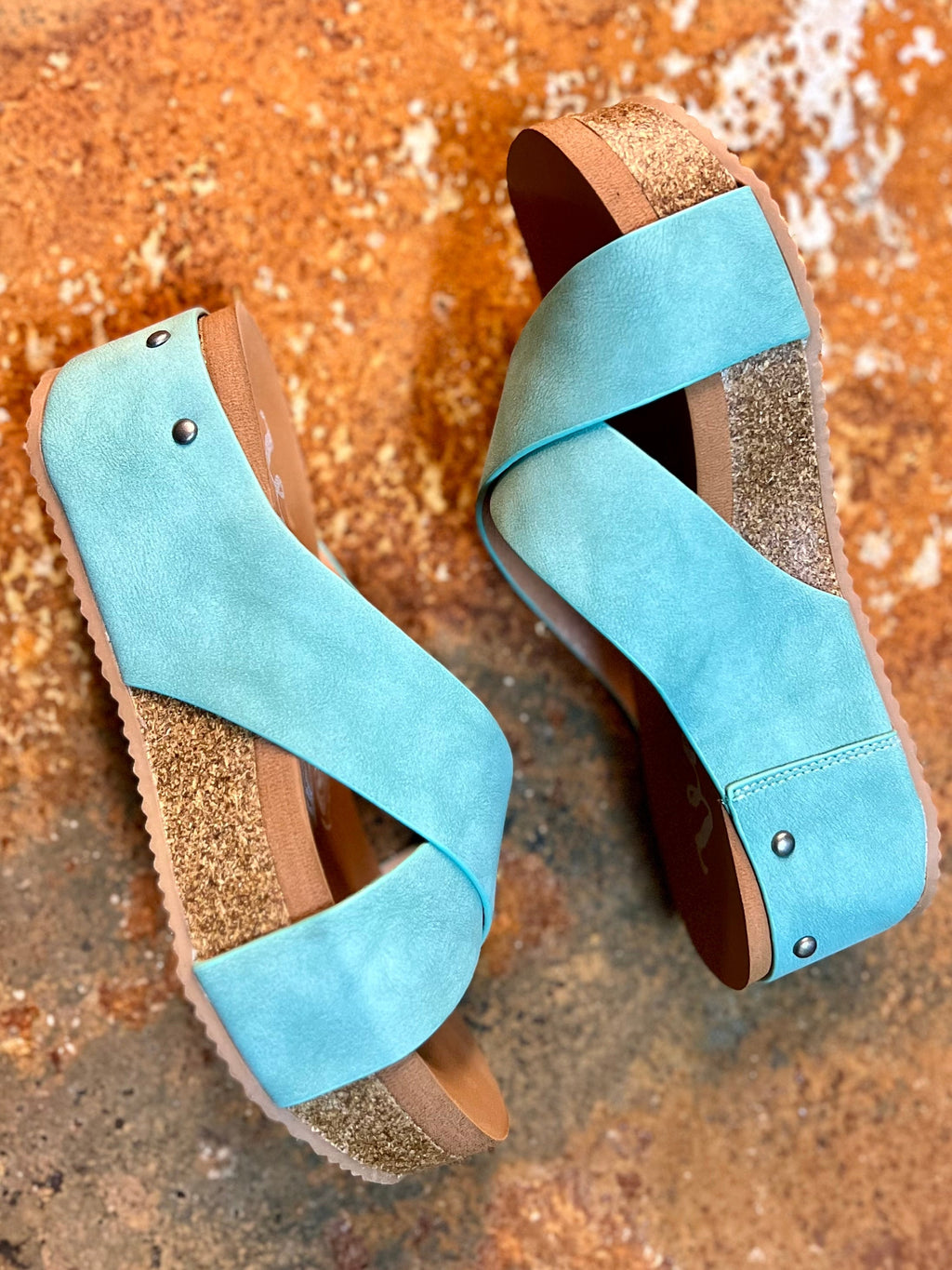 Crossed Paths Turquoise Sandals | gussieduponline