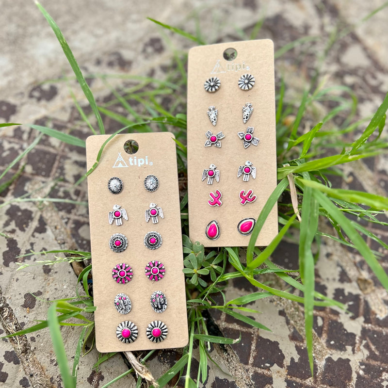 Set of 6 Pink Earrings-2 Options | gussieduponline